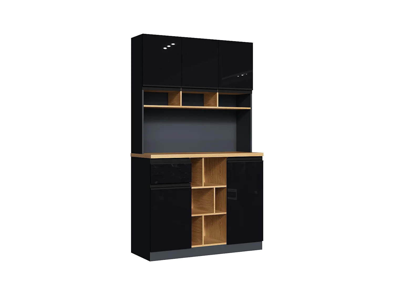 Aparador de cocina de 105 x 45 x 185 cm, mueble de almacenaje con estantes ajustables, para salón, color negro