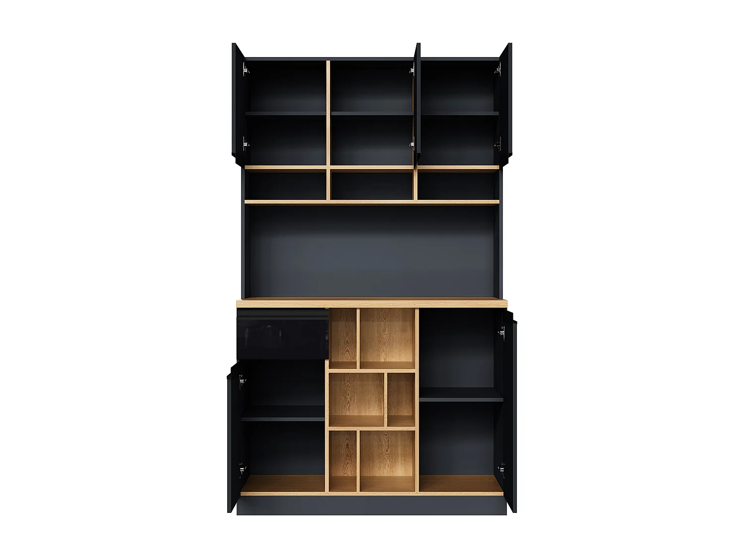 Buffet Cuisine 105x45x185cm, Meuble Cuisine Rangement avec Étagères Réglables, pour Salon, Noir