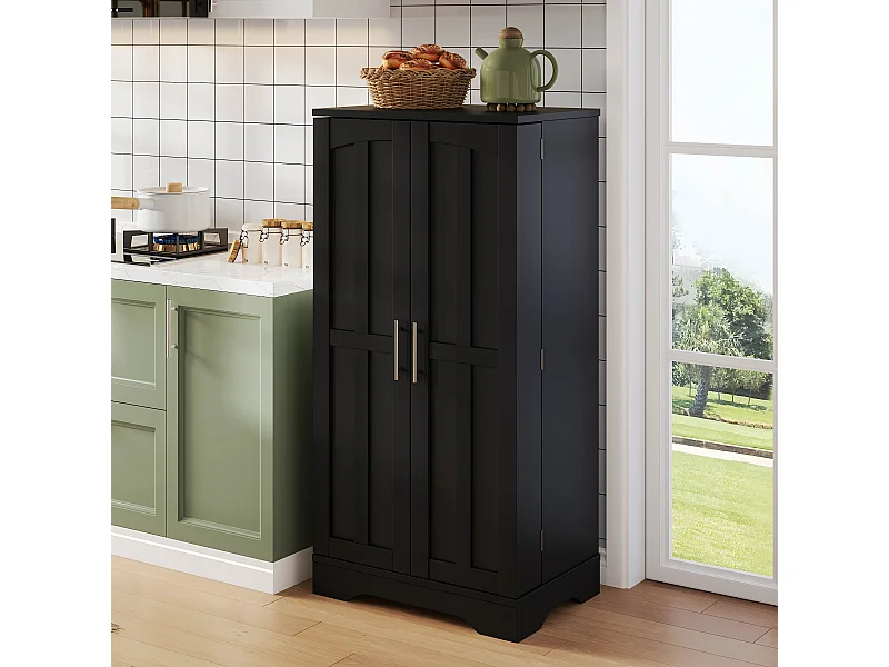 Aparador de cozinha independente, 60 x 40 x 120 cm, armário de cozinha com porta, guarda-corpo, preto