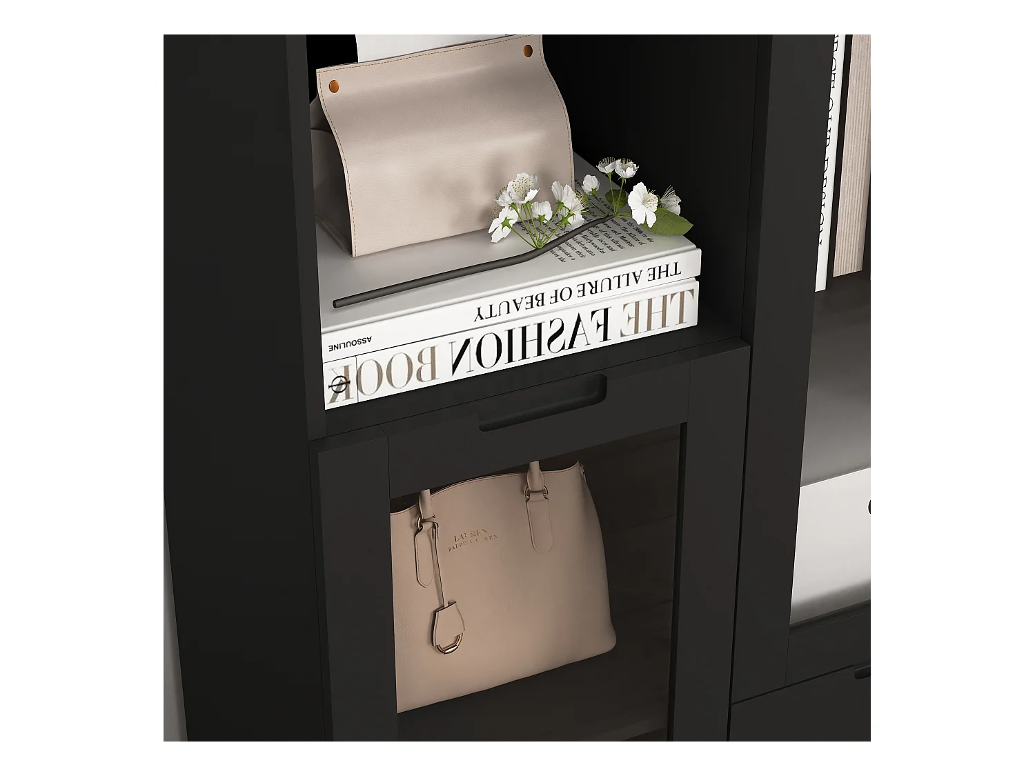 Buffet avec Portes vitrées et tiroirs,Meubles de Rangement pour Le Salon avec étagères Ouvertes,NOir