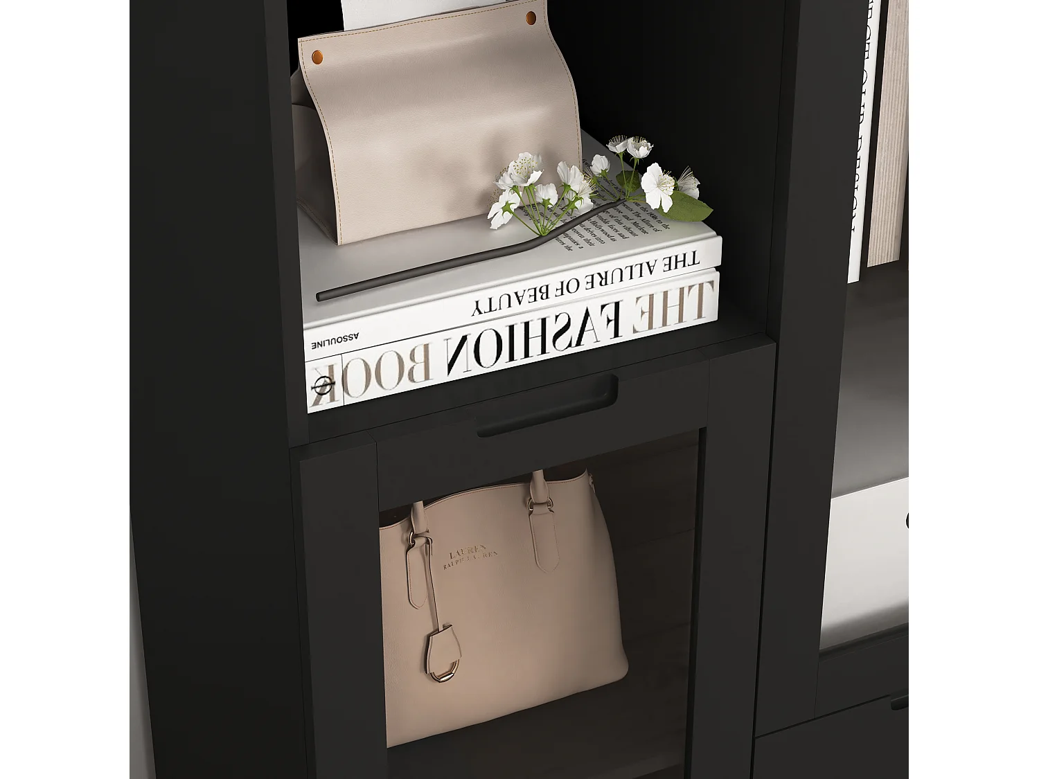 Buffet avec Portes vitrées et tiroirs,Meubles de Rangement pour Le Salon avec étagères Ouvertes,NOir