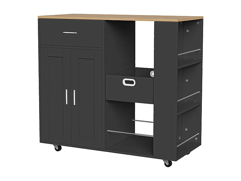 Carrito con ruedas para almacenamiento de cocina, especiero de 3 niveles, estante abierto, color negro