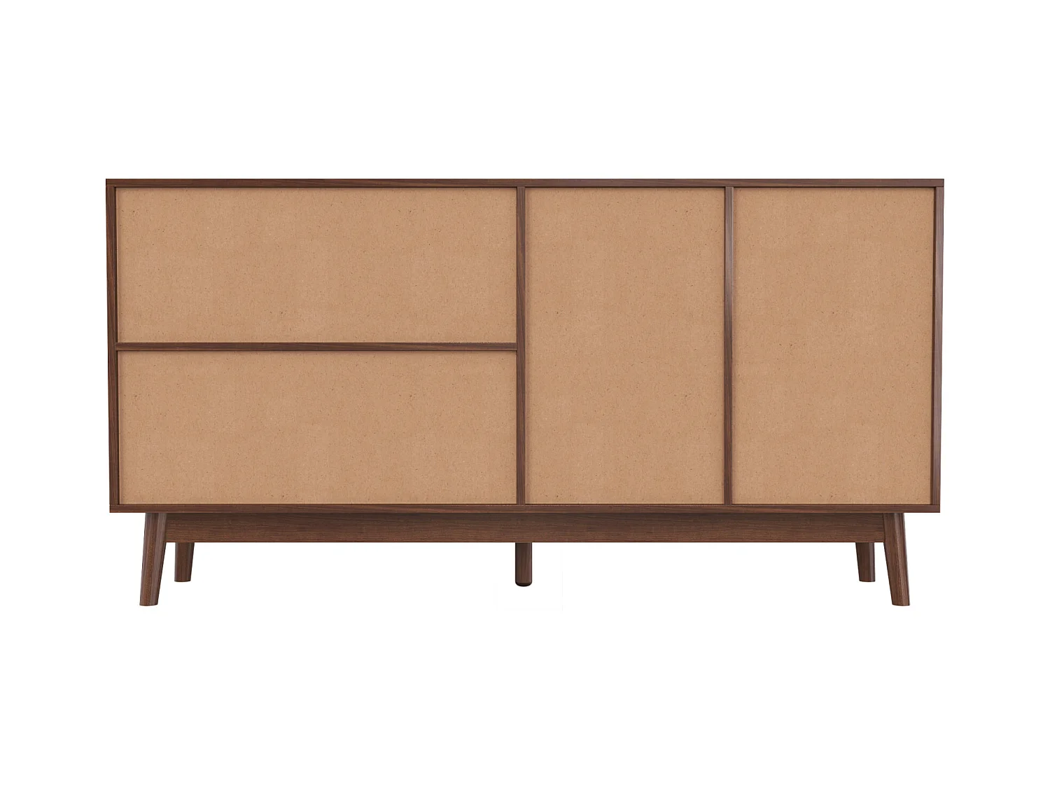 Buffet Salon avec 3 Portes Coulissantes en Rotin Véritable et 2 Tiroirs, Meuble de Rangement, Noyer