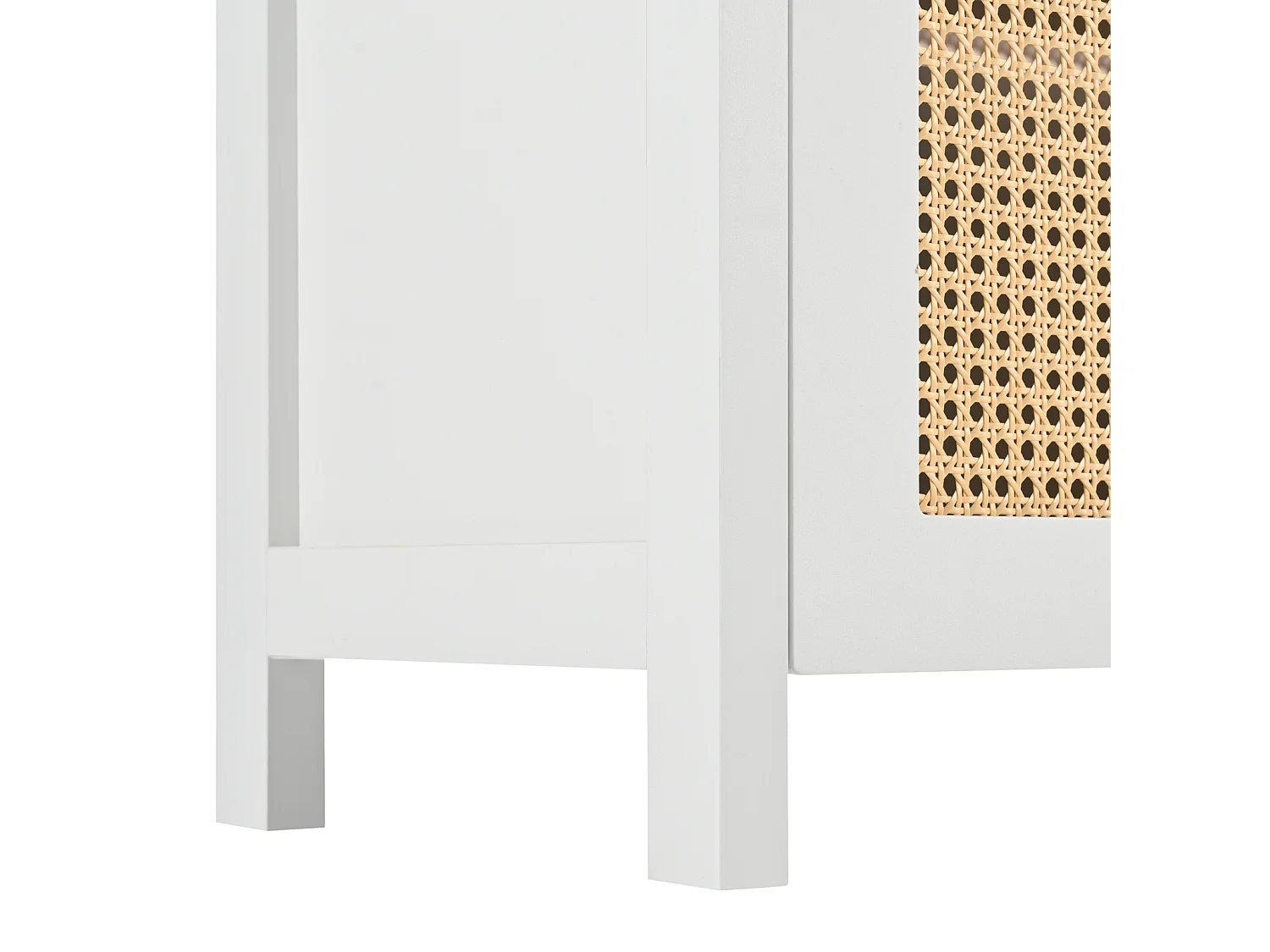 Buffet avec 4 portes en rotin - 145 x 40 x 80 cm - avec étagères réglables - Blanc