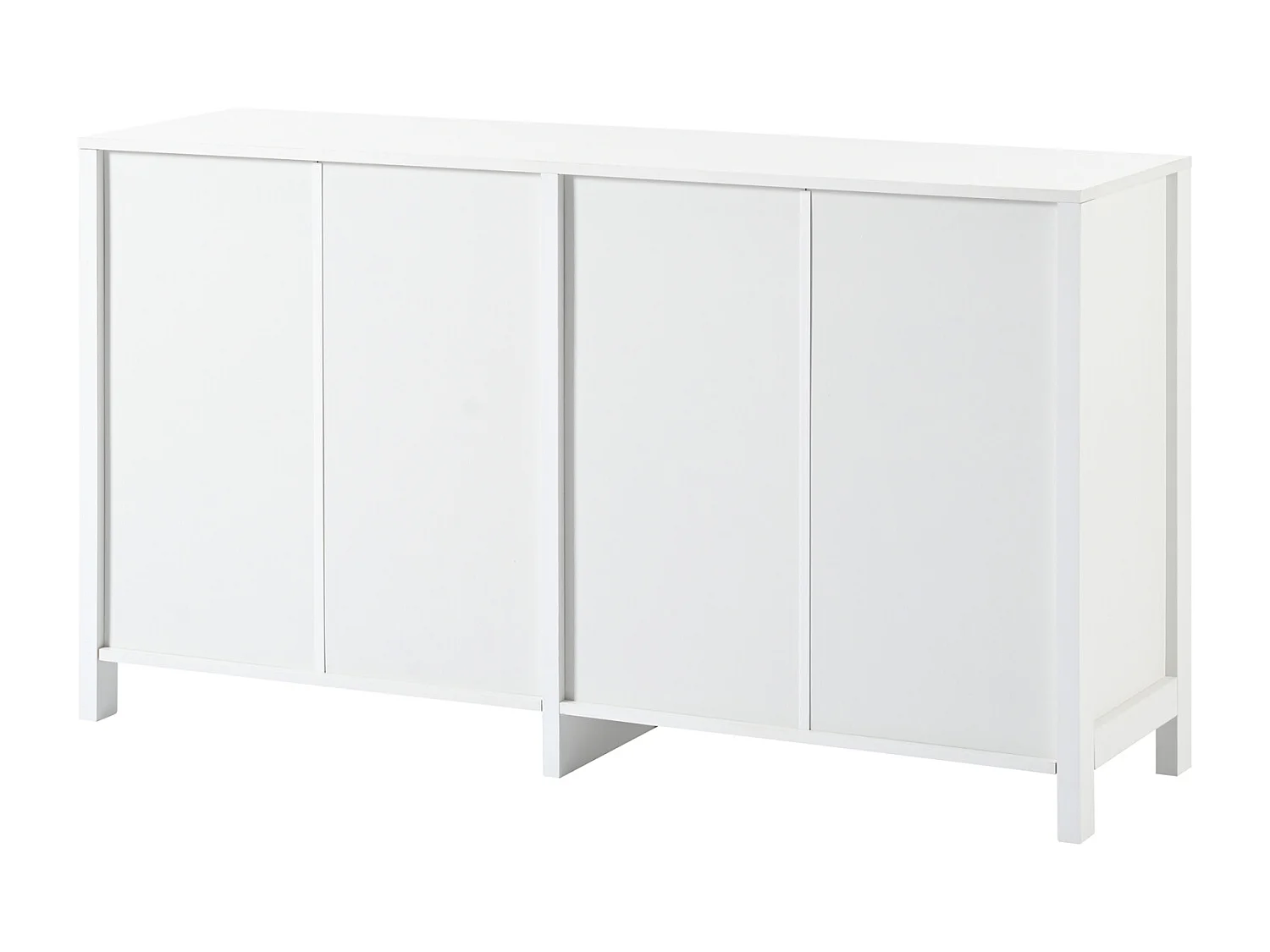 Buffet avec 4 portes en rotin - 145 x 40 x 80 cm - avec étagères réglables - Blanc