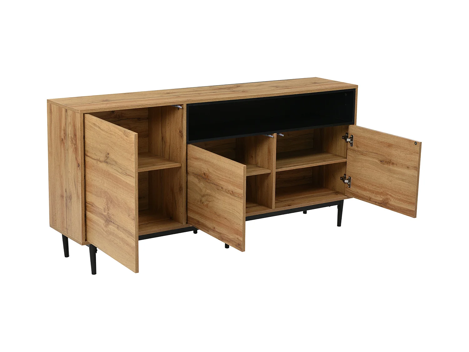 Buffet moderne en bois avec 3 portes et étagères, en bois naturel, commode à tiroirs
