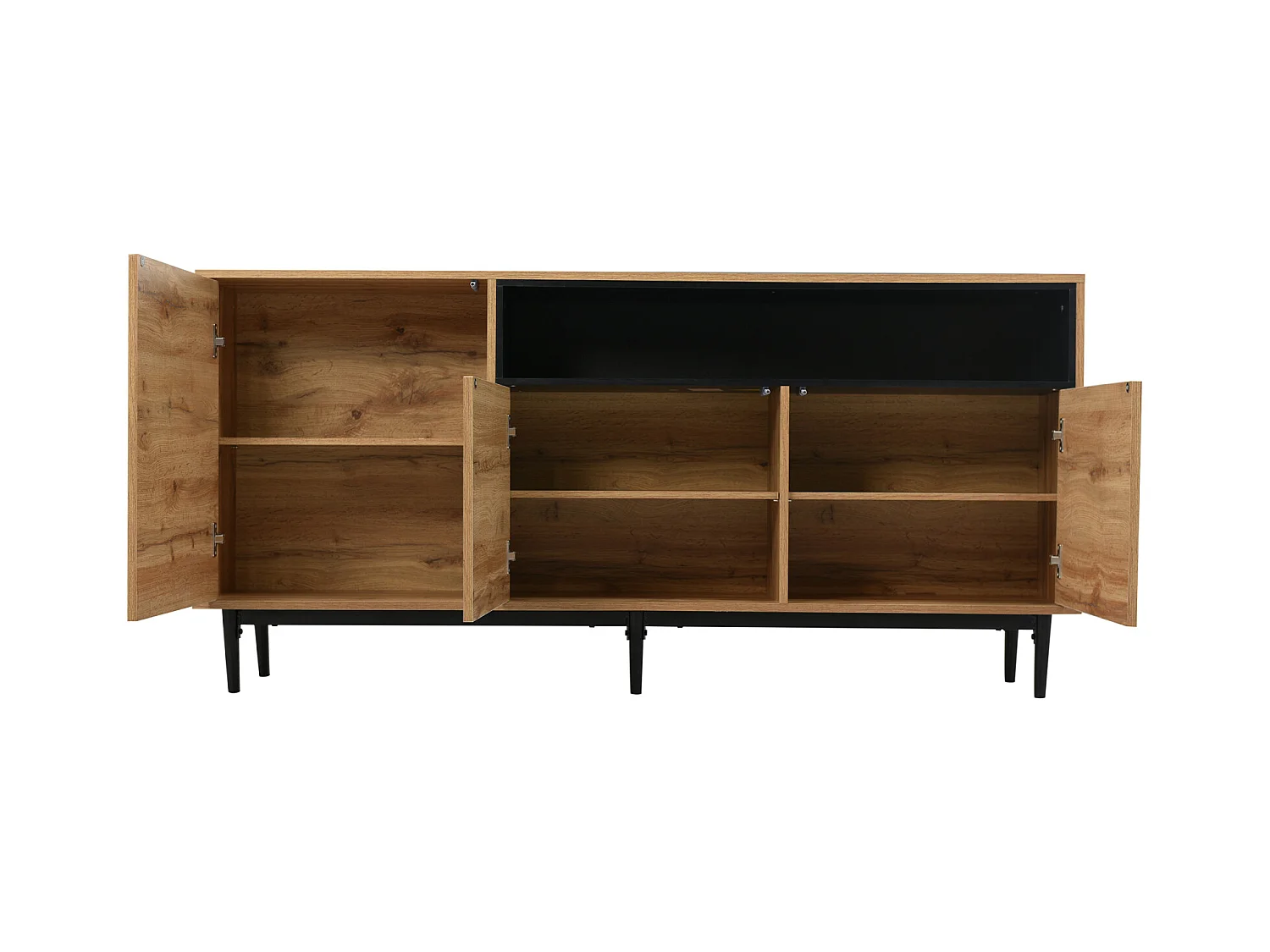 Buffet moderne en bois avec 3 portes et étagères, en bois naturel, commode à tiroirs