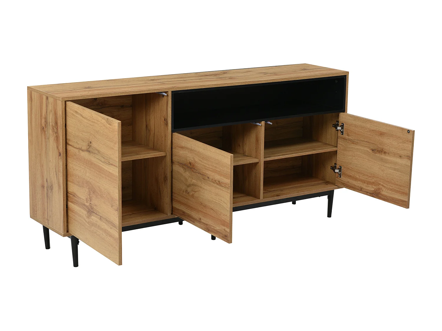 Buffet moderne en bois avec 3 portes et étagères, en bois naturel, commode à tiroirs