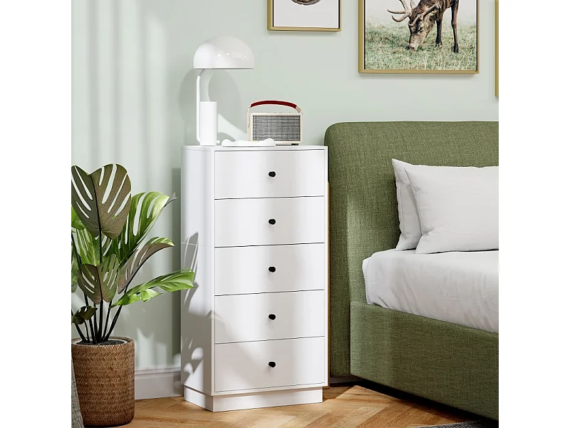 Aparador Cómoda con 5 cajones, Cajonera para Salón y Pasillo 47 x 29 x 95 cm Blanco