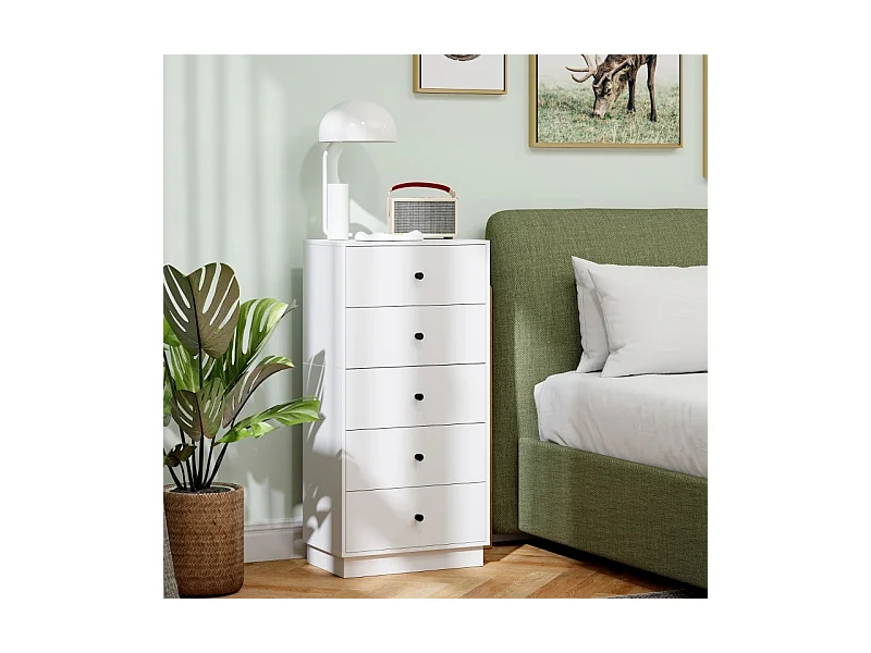 Aparador Cómoda con 5 cajones, Cajonera para Salón y Pasillo 47 x 29 x 95 cm Blanco