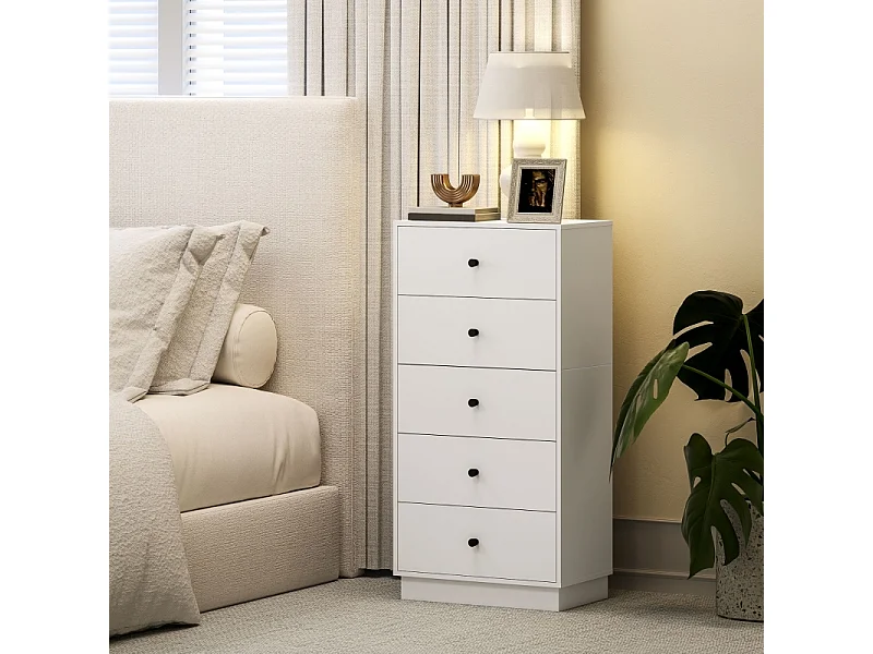 Commode Sideboard avec 5 tiroirs, Armoire à tiroirs Commode pour Salon Couloir 47 x 29 x 95 cm Blanc