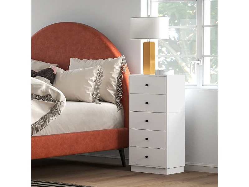 Commode Sideboard avec 5 tiroirs, Armoire à tiroirs Commode pour Salon Couloir 47 x 29 x 95 cm Blanc