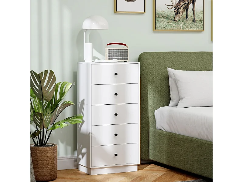 Commode Sideboard avec 5 tiroirs, Armoire à tiroirs Commode pour Salon Couloir 47 x 29 x 95 cm Blanc
