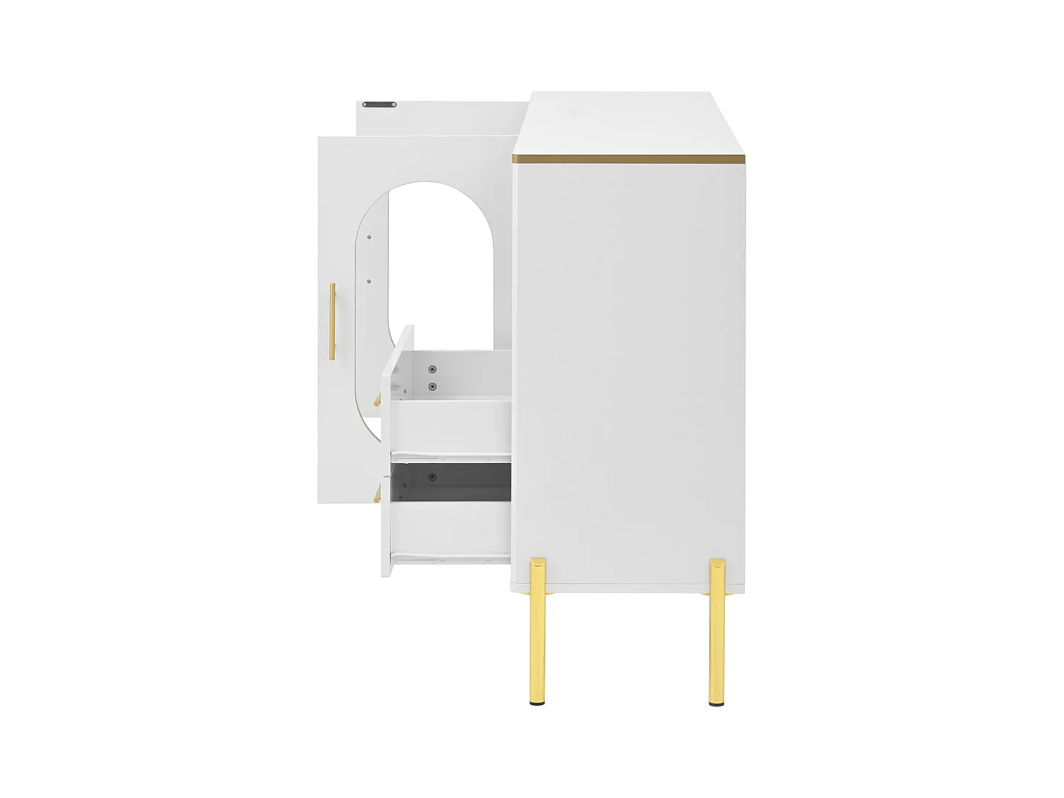 Aparador con 2 cajones y 2 puertas de cristal - 140 x 38 x 90 cm - salón y comedor - blanco