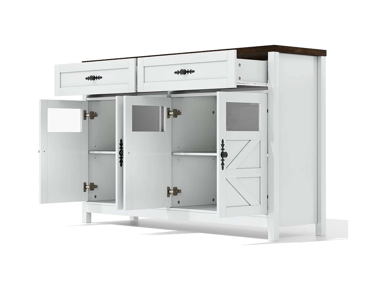Buffet de cuisine, buffet avec espace de rangement, 4 portes et 2 tiroirs, blanc, 140 x 39 x 90 cm