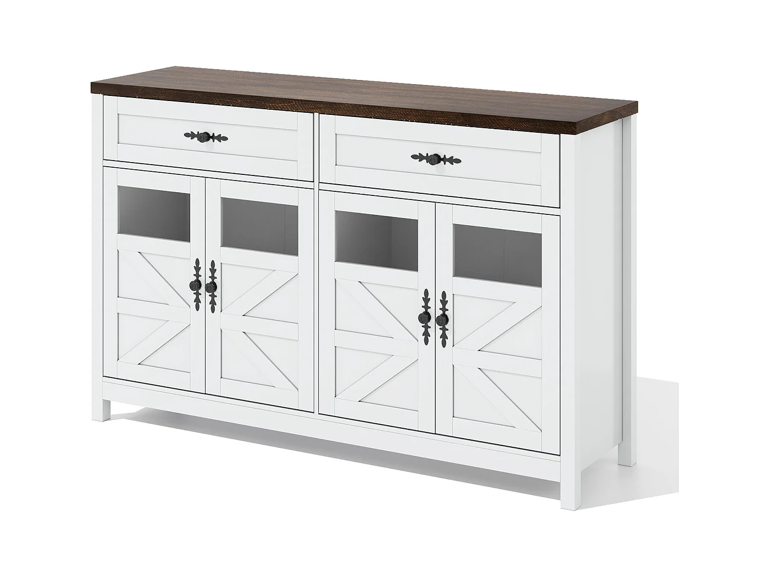 Buffet de cuisine, buffet avec espace de rangement, 4 portes et 2 tiroirs, blanc, 140 x 39 x 90 cm