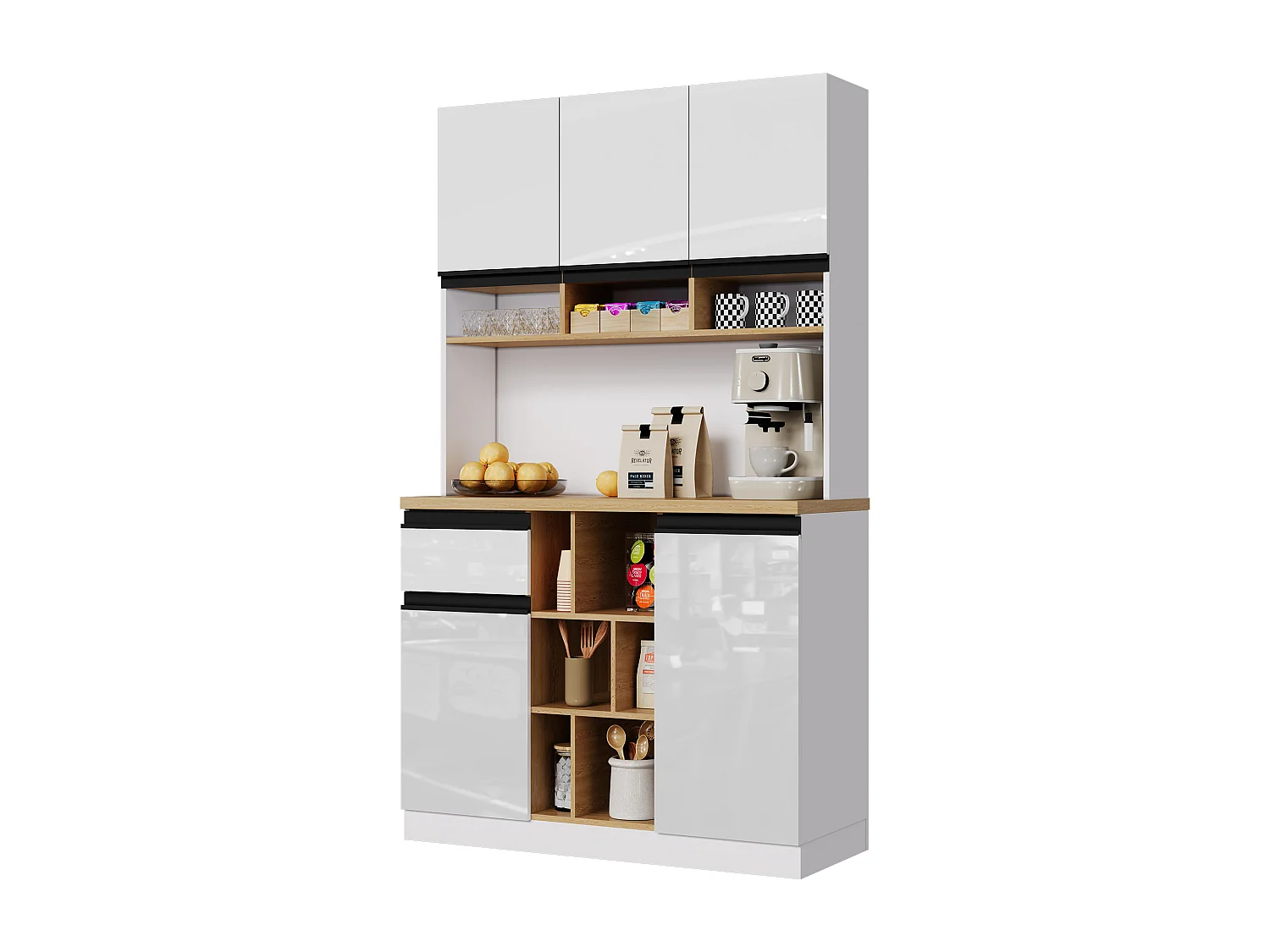 Buffet Cuisine 105x45x185cm, Meuble Cuisine Rangement avec Étagères Réglables, pour Salon, Blanc