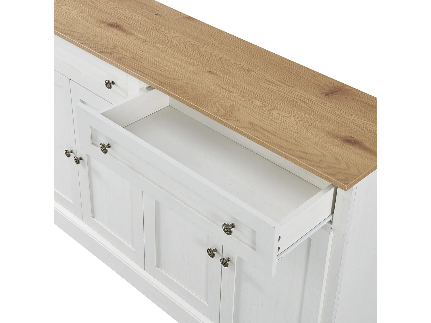 Moderne stijl 4-deurs 2-laden dressoir, 150x86x40 cm, voor woonkamer en eetkamer, wit + hout