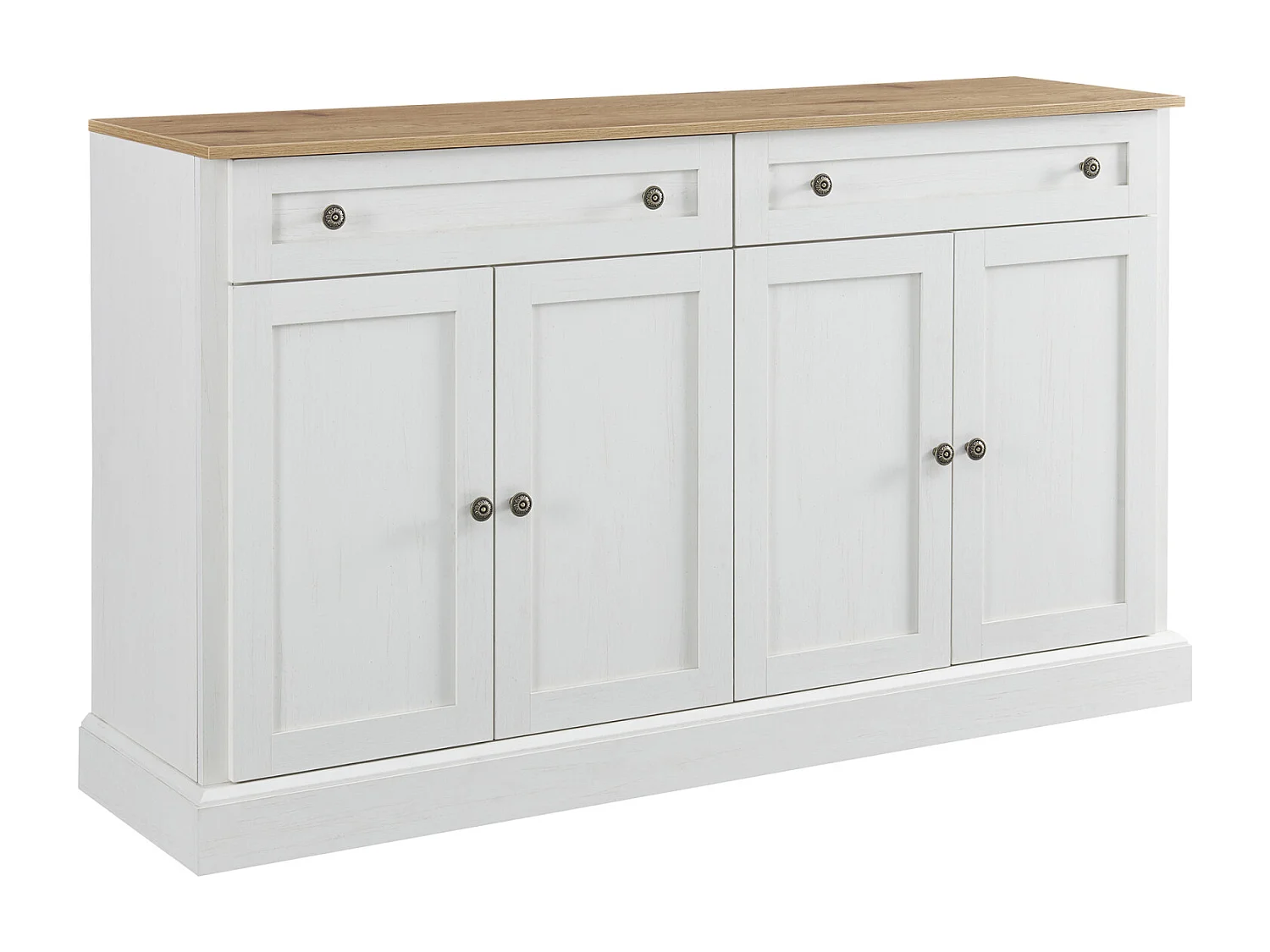 Moderne stijl 4-deurs 2-laden dressoir, 150x86x40 cm, voor woonkamer en eetkamer, wit + hout