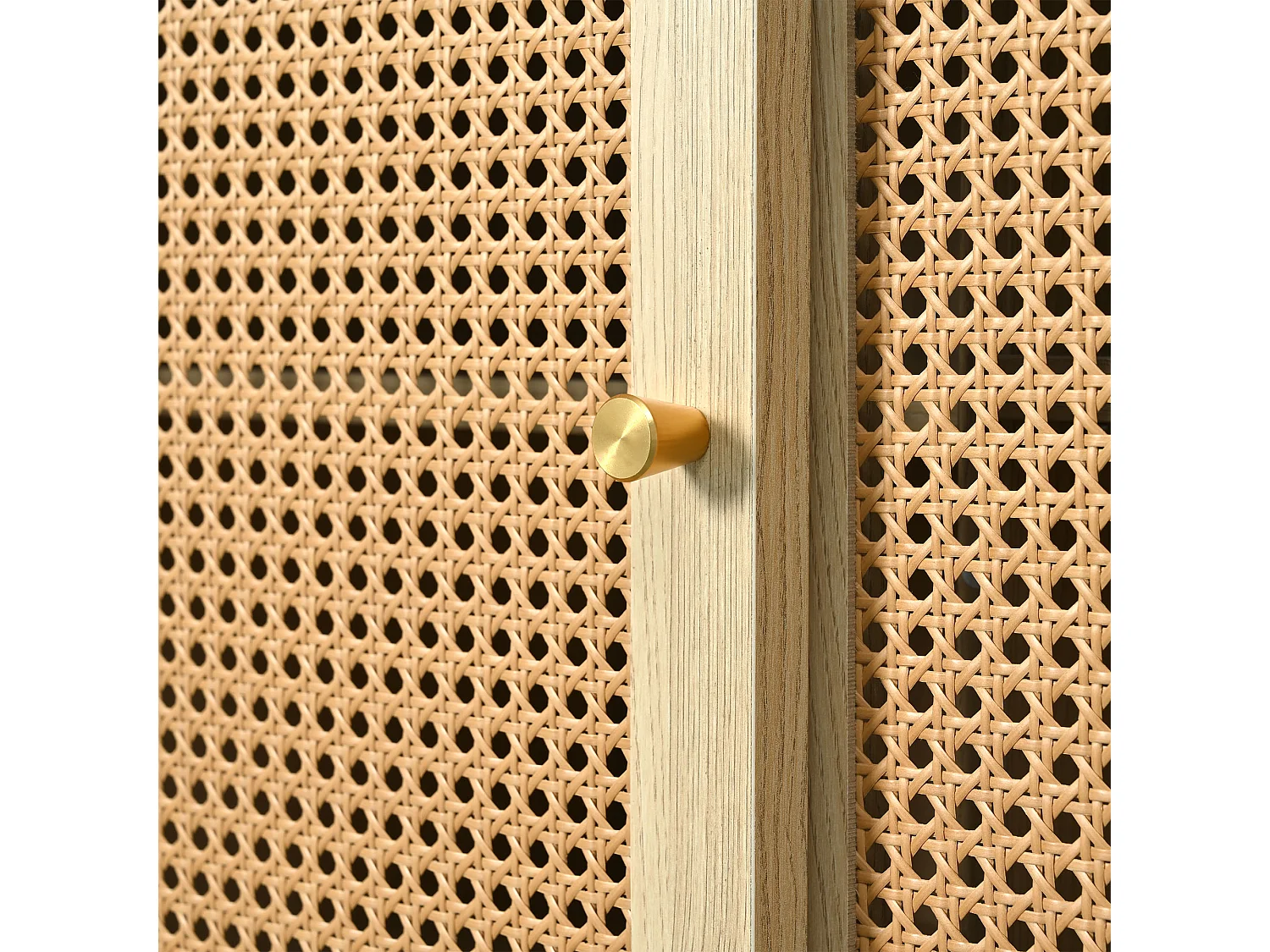 Buffet avec 3 tiroirs 3 rotin portes coulissantes, étagères réglables, chêne , 120x40x78 cm