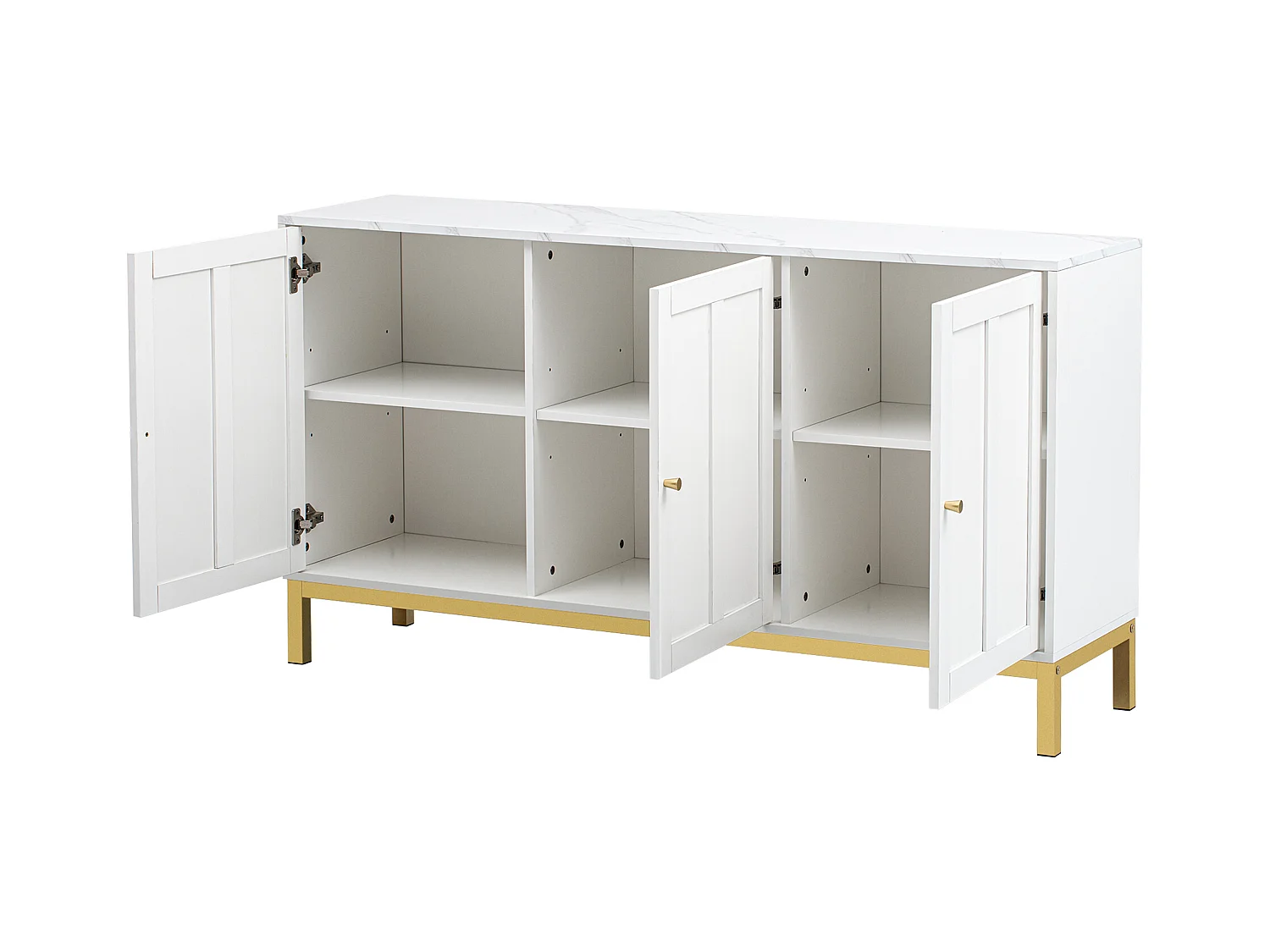 Buffet moderne avec 3 portes - 140 x 40 x 80 cm - MDF - pour salon ou cuisine - Blanc et or