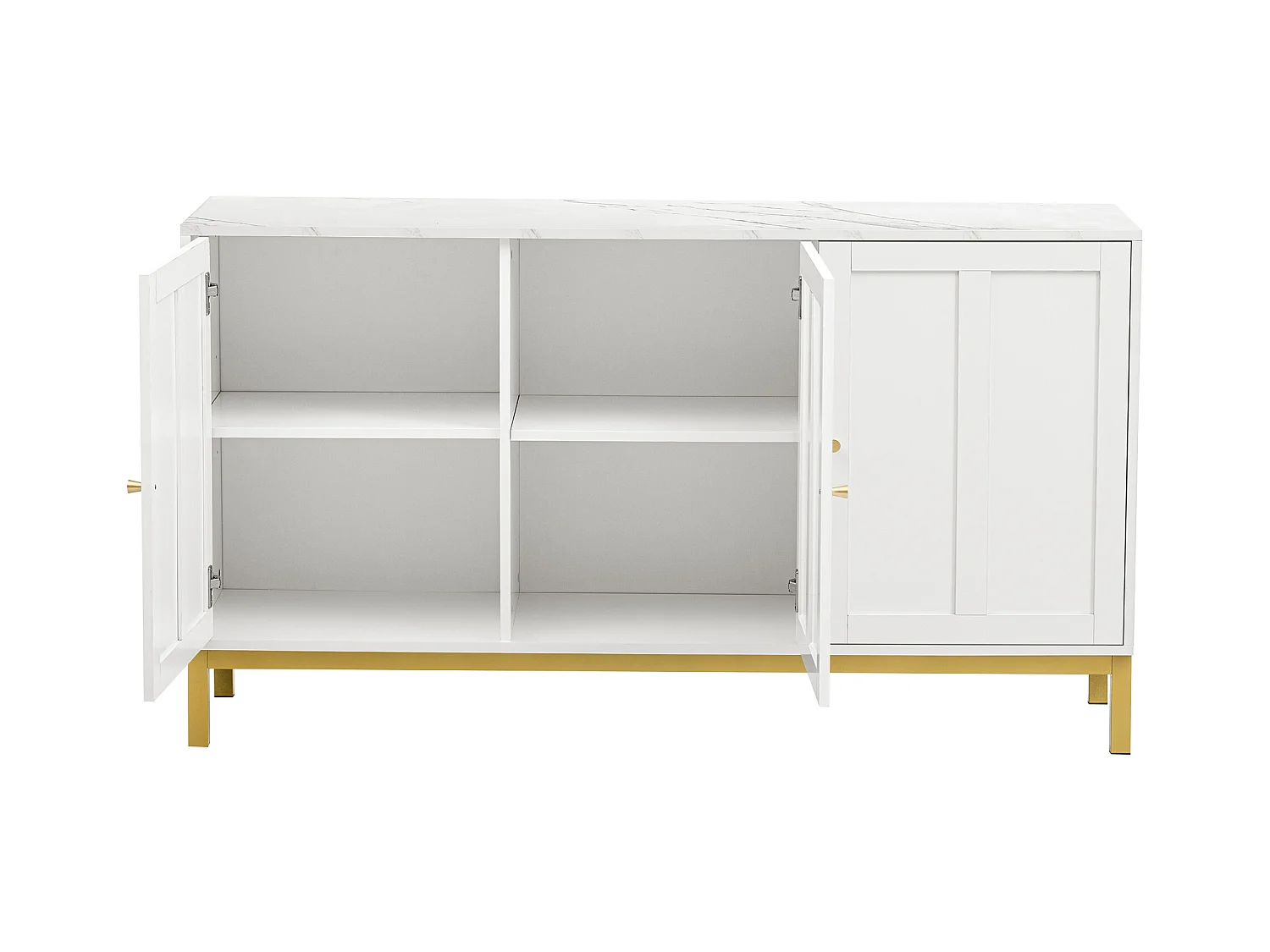 Buffet moderne avec 3 portes - 140 x 40 x 80 cm - MDF - pour salon ou cuisine - Blanc et or