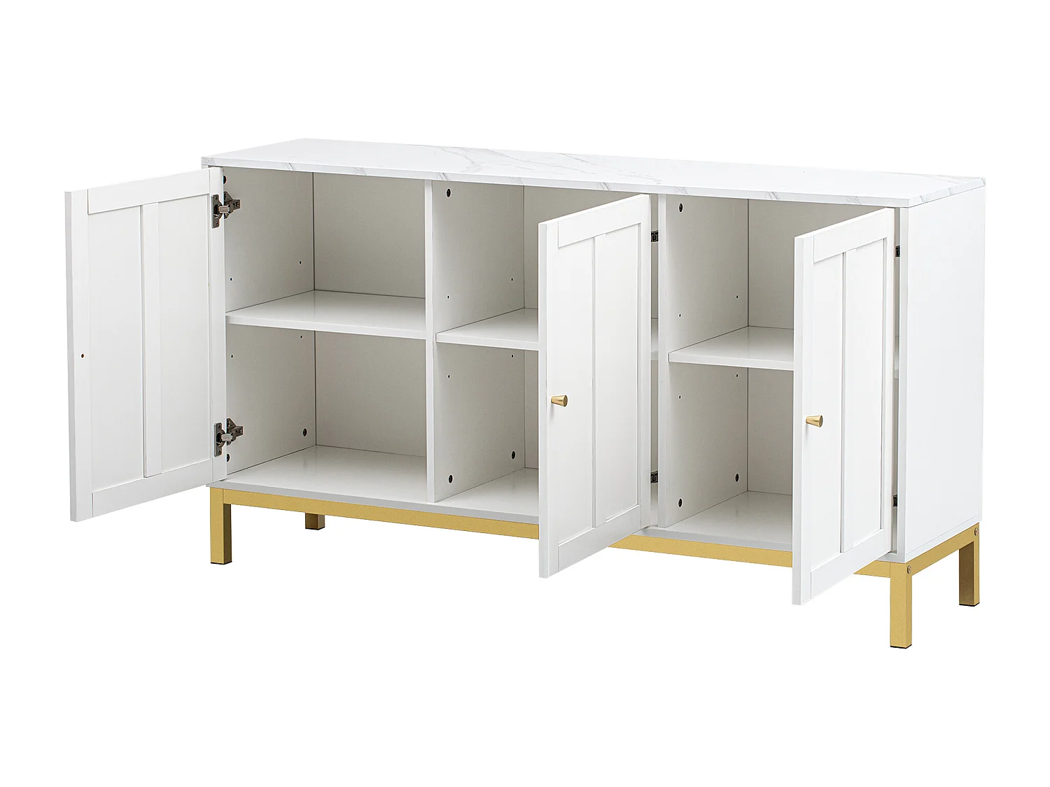 Buffet moderne avec 3 portes - 140 x 40 x 80 cm - MDF - pour salon ou cuisine - Blanc et or