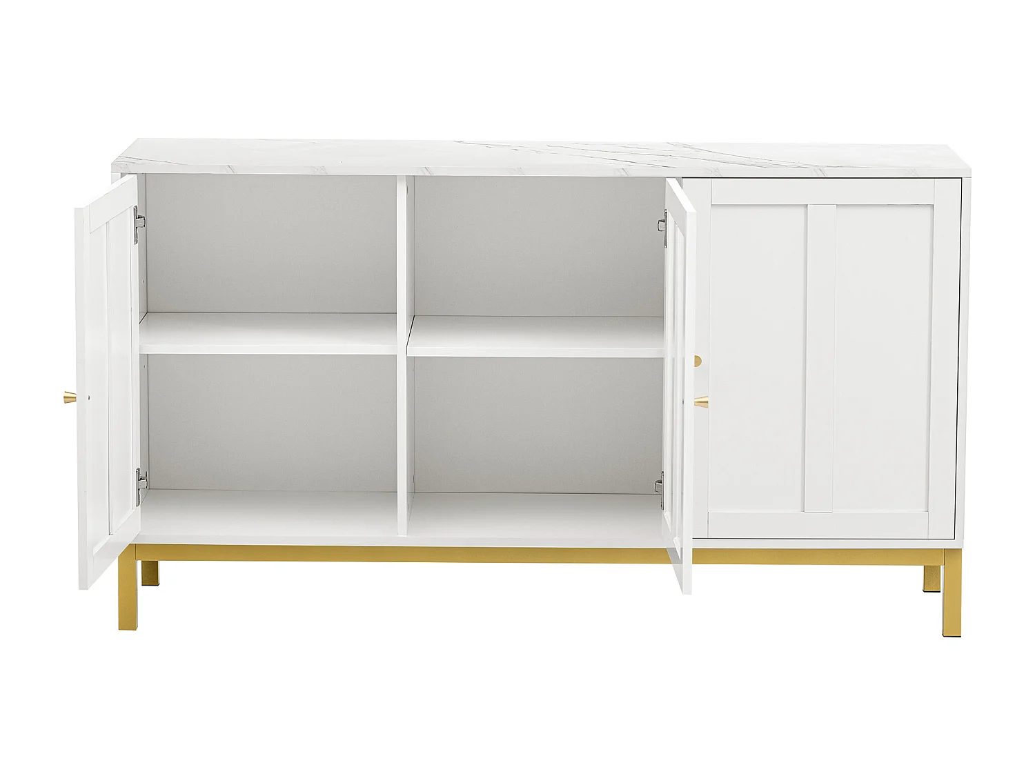 Buffet moderne avec 3 portes - 140 x 40 x 80 cm - MDF - pour salon ou cuisine - Blanc et or