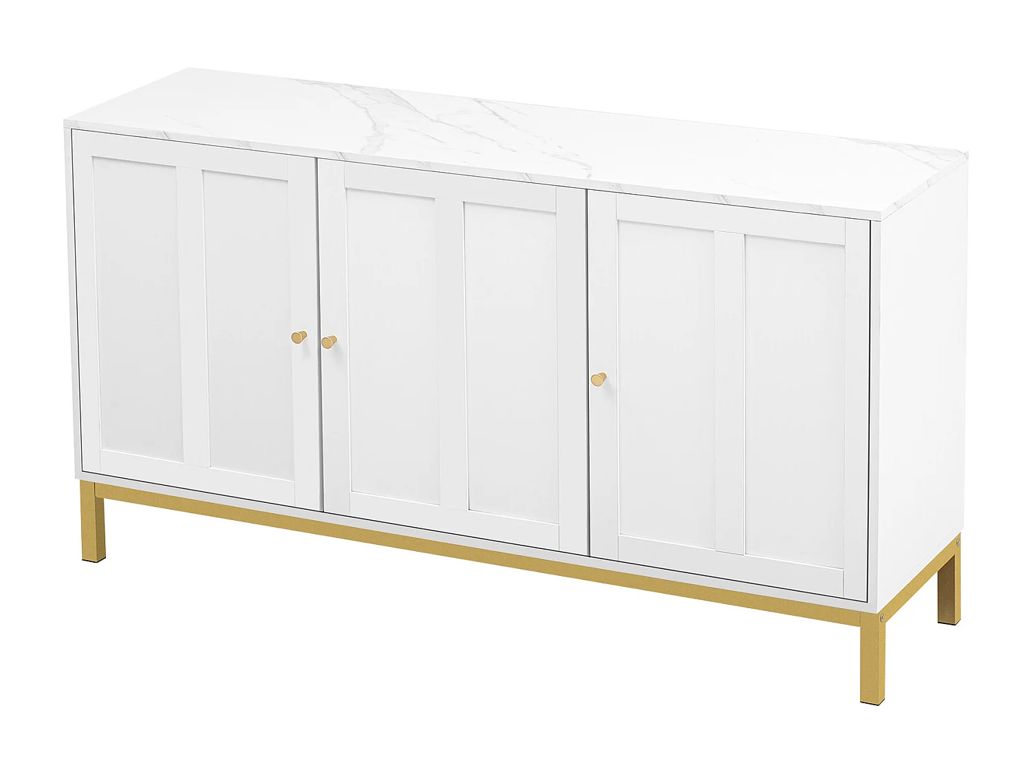 Buffet moderne avec 3 portes - 140 x 40 x 80 cm - MDF - pour salon ou cuisine - Blanc et or
