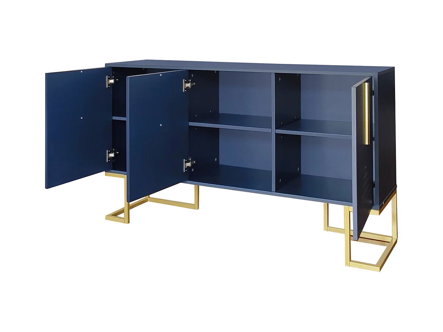 Buffet moderne à 3 portes avec étagères réglables, portes d'armoire en U, 138 x 40 x 80 cm, Blue