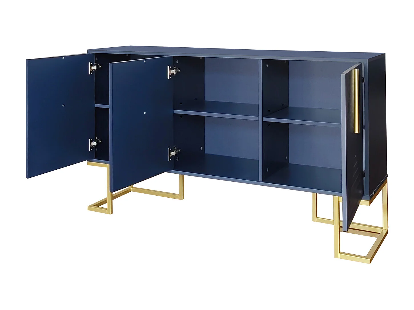 Aparador moderno de 3 puertas con estantes regulables, puertas en forma de U, 138 x 40 x 80 cm, Azul