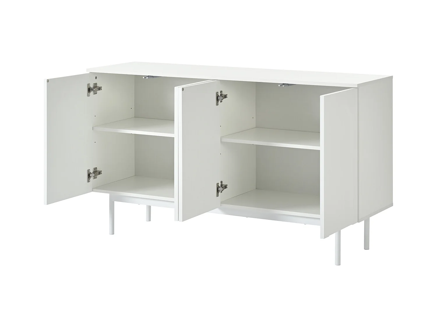 Credenza minimalista 140 x 42 x 80 cm, con 4 ante, per sala da pranzo e soggiorno, bianca