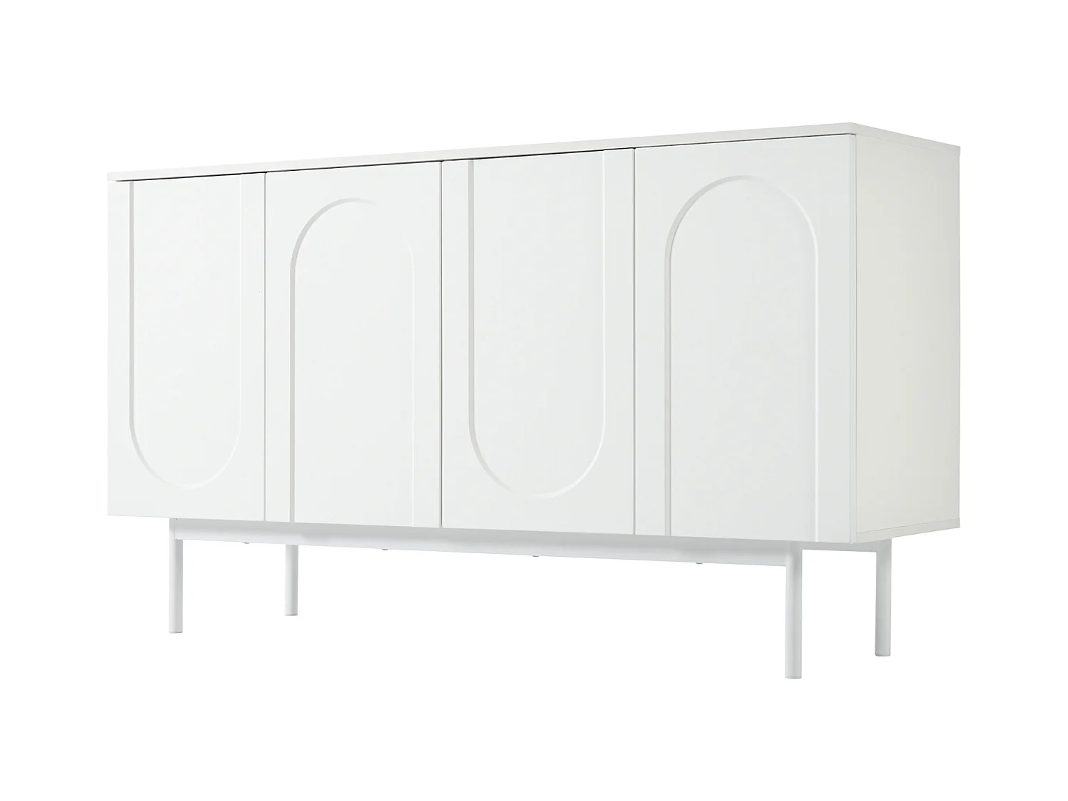 Credenza minimalista 140 x 42 x 80 cm, con 4 ante, per sala da pranzo e soggiorno, bianca