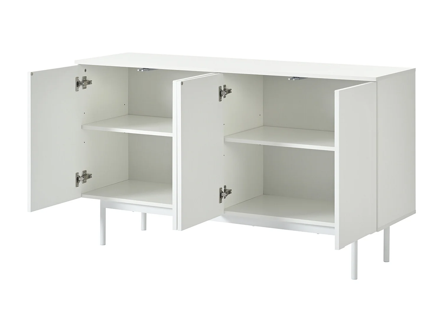 Buffet minimaliste 140 x 42 x 80 cm, avec 4 portes, pour la salle à manger et le salon, blanc