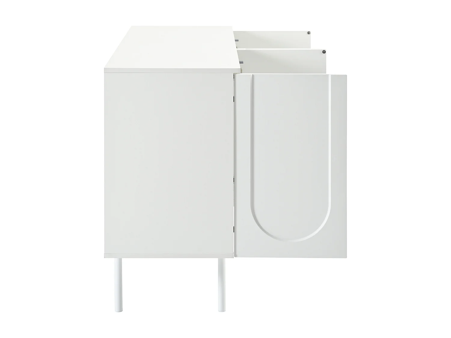 Buffet minimaliste 140 x 42 x 80 cm, avec 4 portes, pour la salle à manger et le salon, blanc