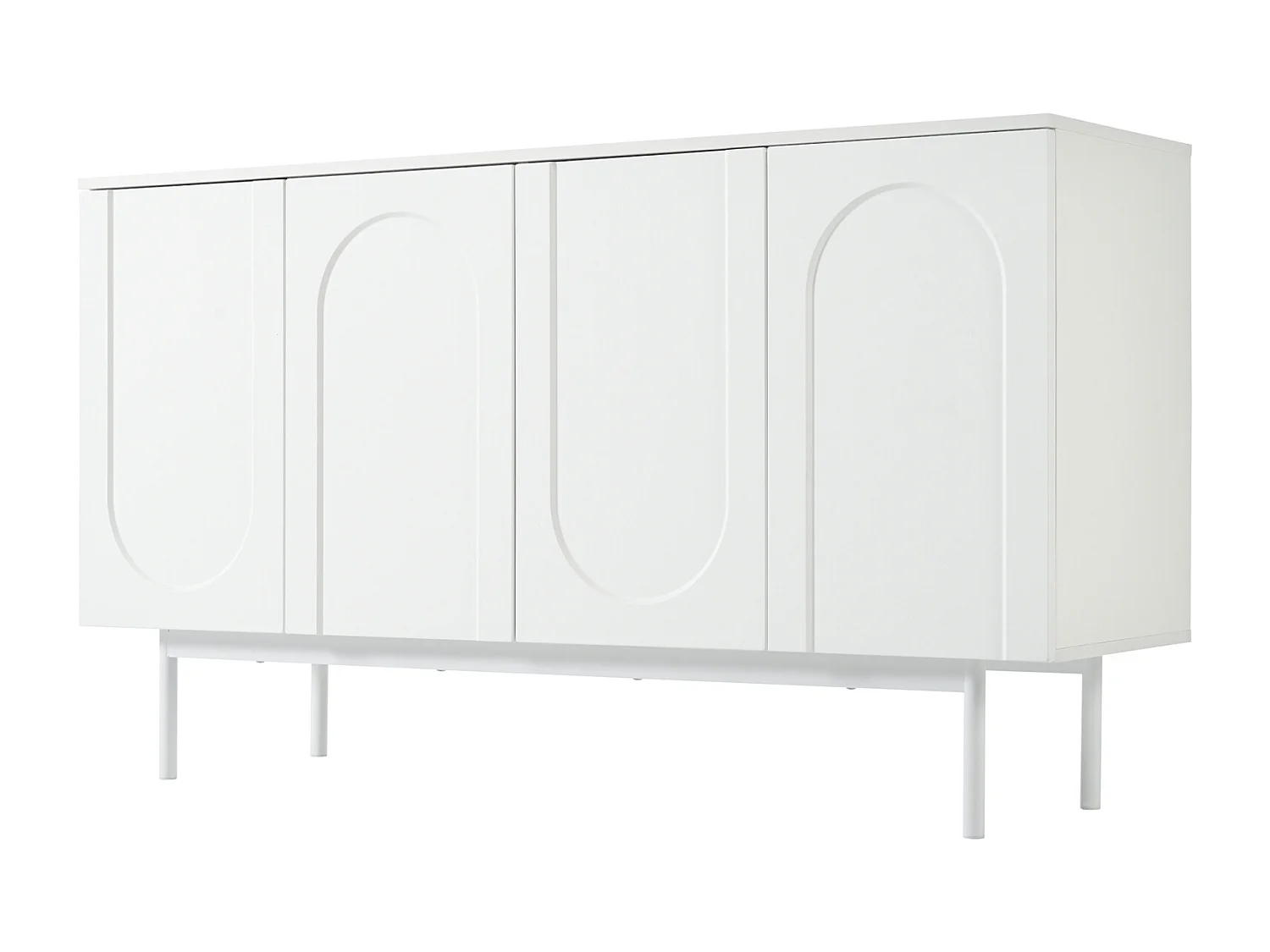Buffet minimaliste 140 x 42 x 80 cm, avec 4 portes, pour la salle à manger et le salon, blanc