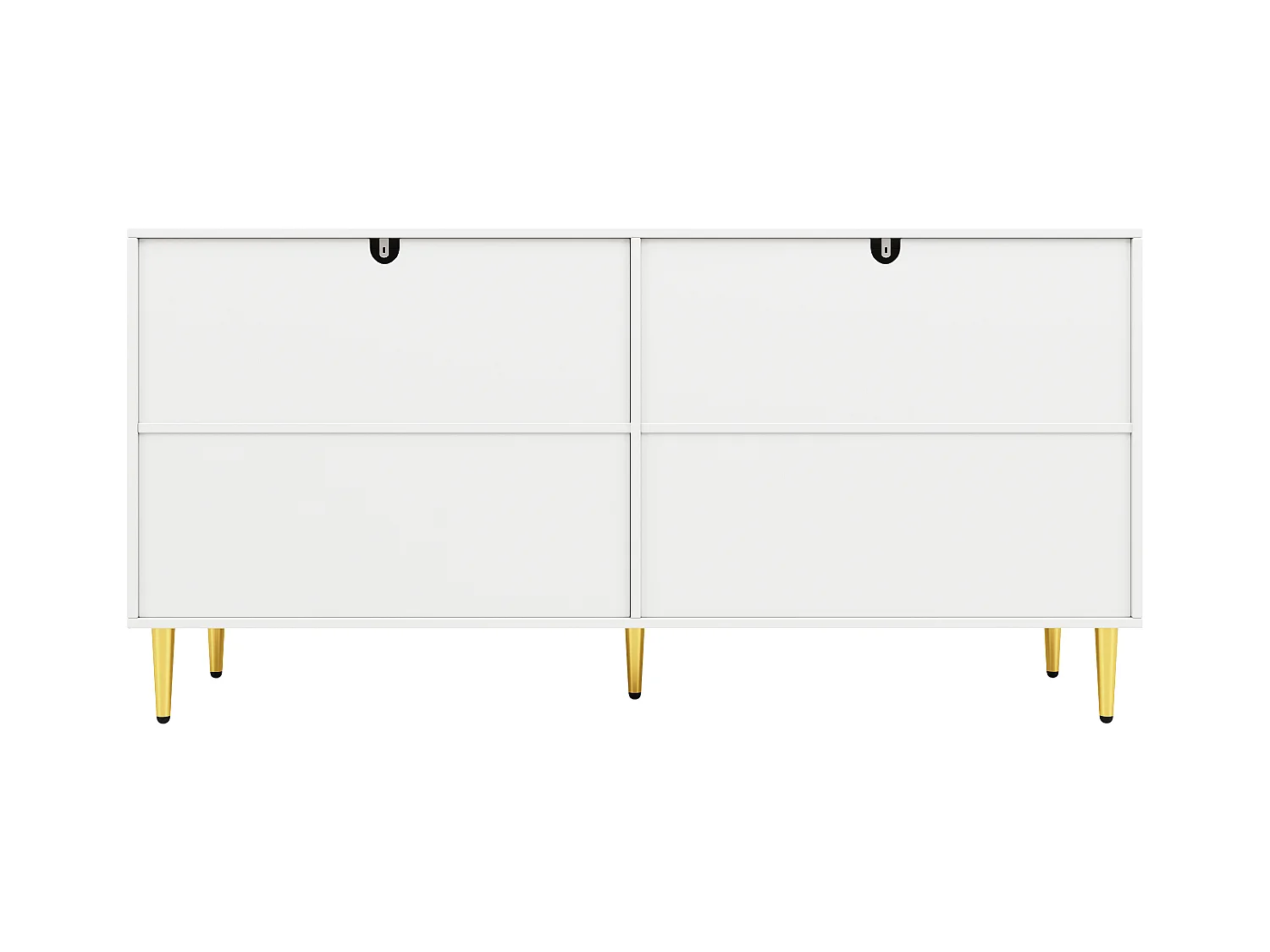 Buffet moderne avec 4 portes et 2 tiroirs, poignées et pieds dorés, 152 x 40 x 75 cm, Blanc