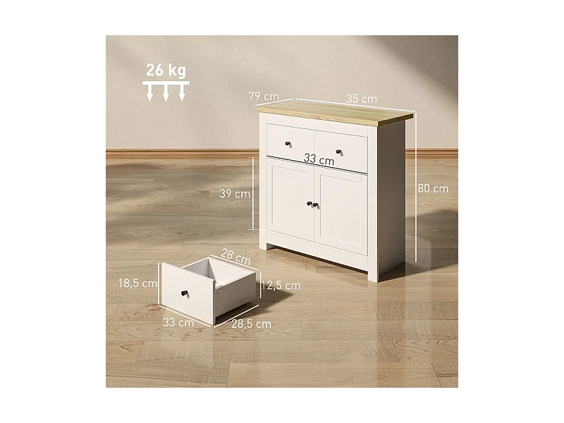 Buffet Cuisine, Meuble de Rangement, Placard de Salle à Manger avec 2 Portes et 2 tiroirs Salon