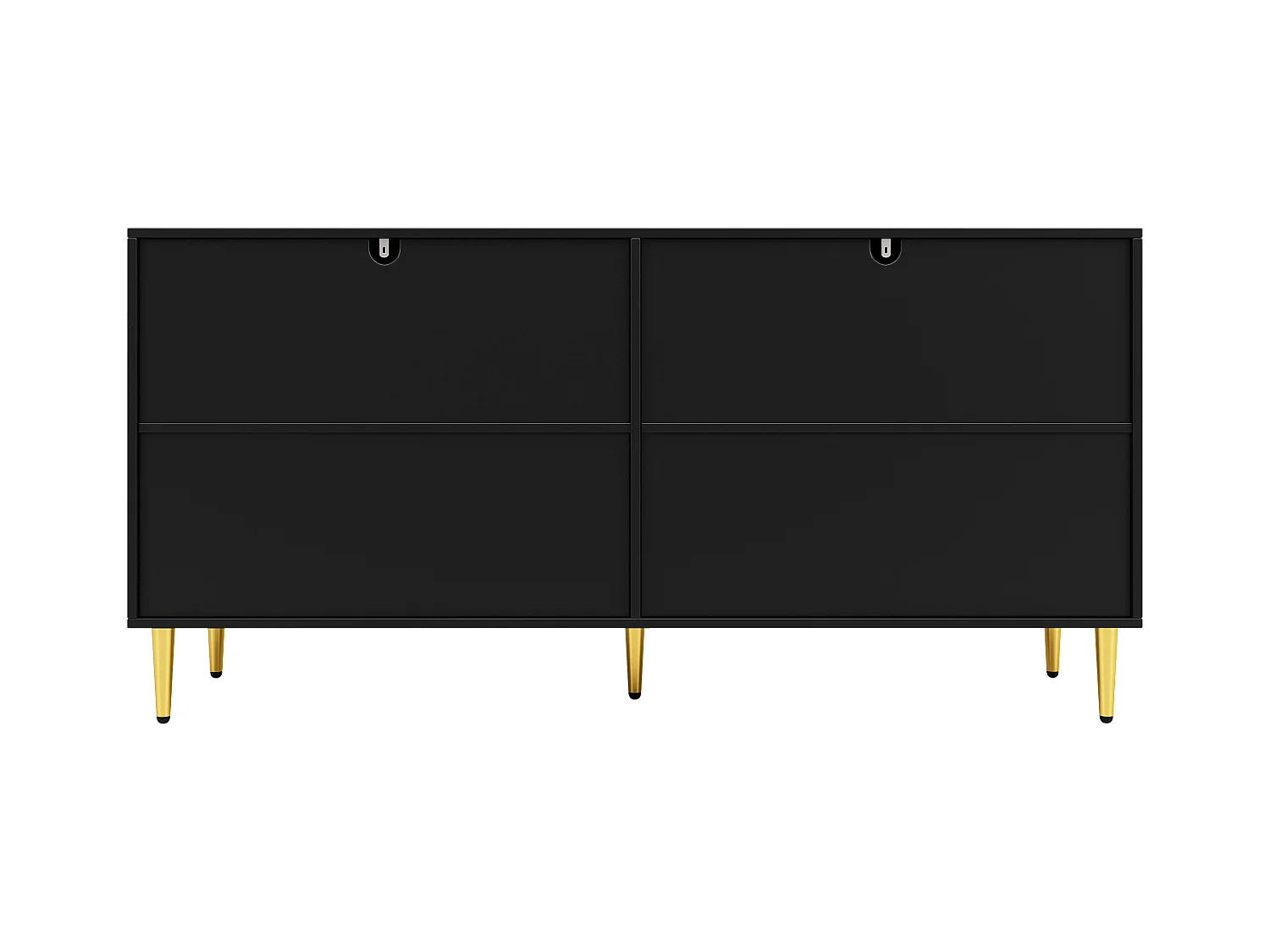 Buffet moderne avec 4 portes et 2 tiroirs, poignées et pieds dorés, 152 x 40 x 75 cm, Noir