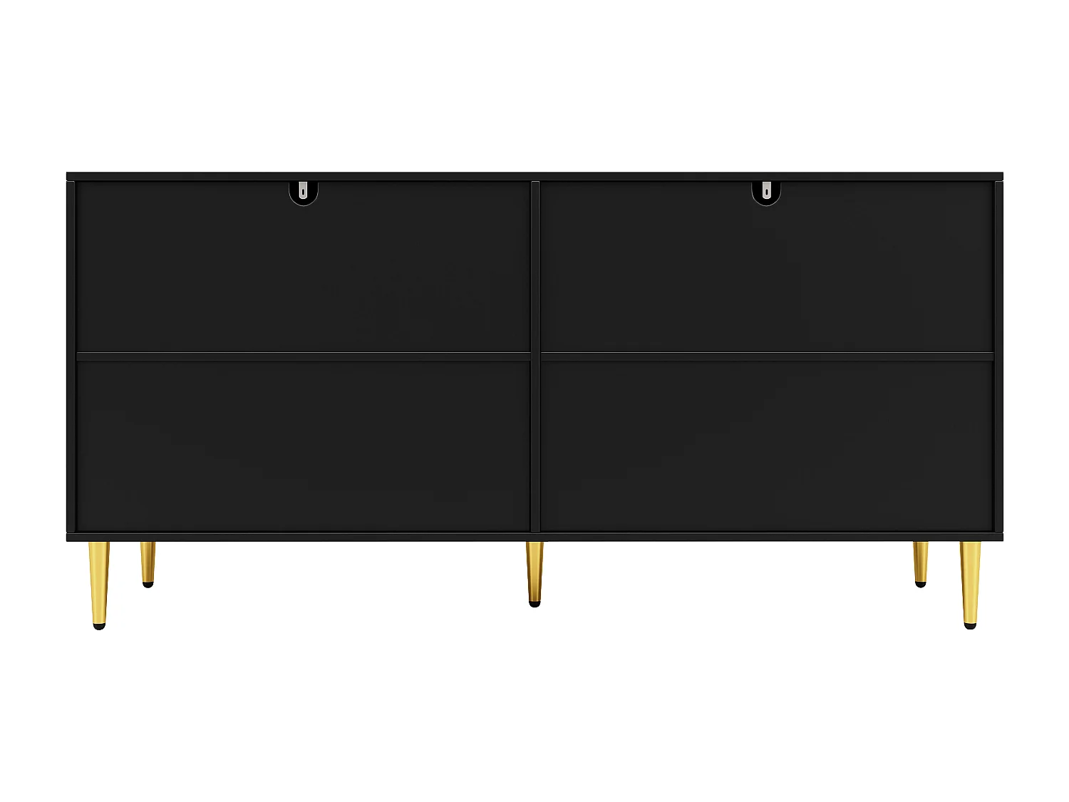Buffet moderne avec 4 portes et 2 tiroirs, poignées et pieds dorés, 152 x 40 x 75 cm, Noir