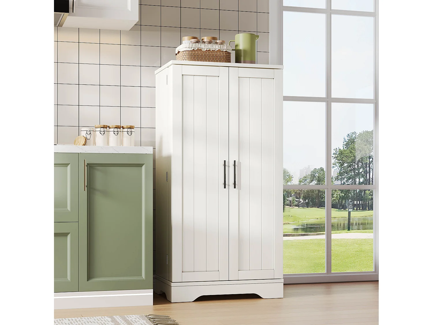 Credenza da cucina a due ante con dispositivo antiribaltamento, 60 x 40 x 120 cm, bianco