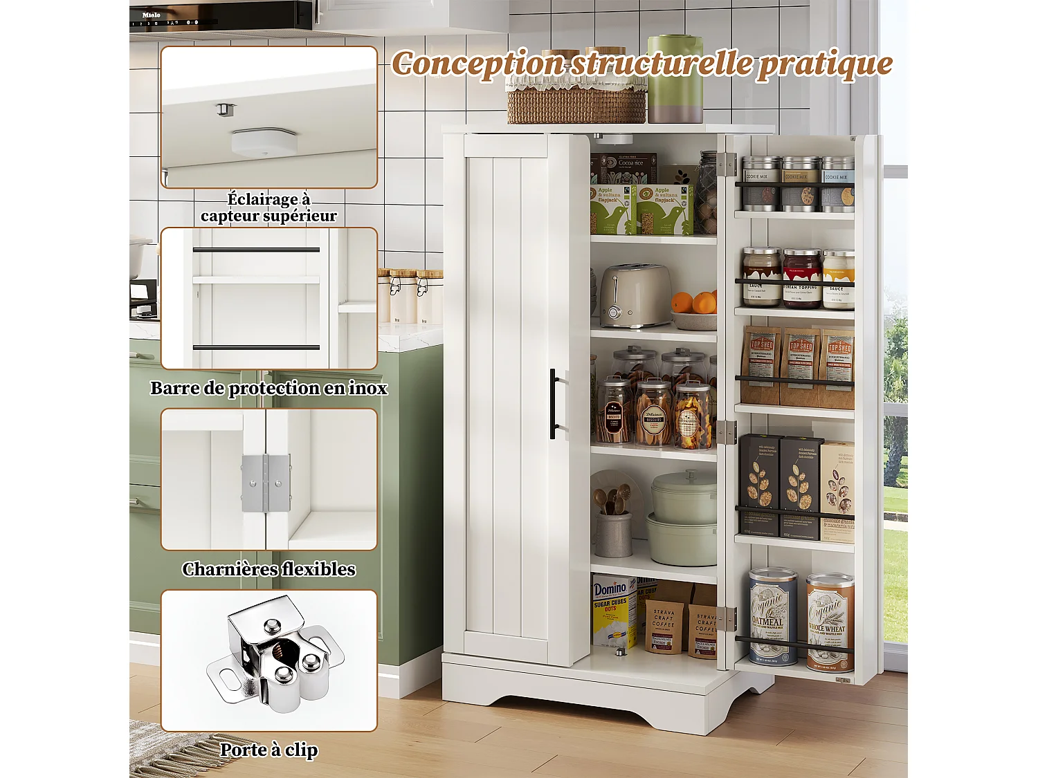 Credenza da cucina a due ante con dispositivo antiribaltamento, 60 x 40 x 120 cm, bianco