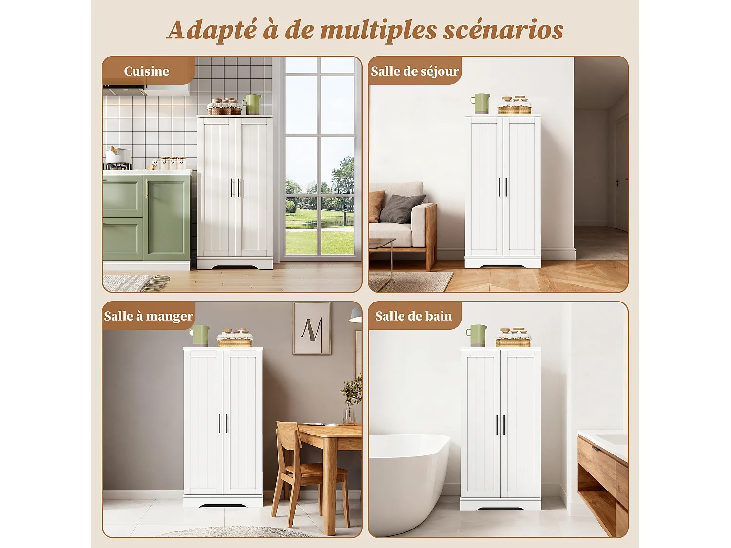 Credenza da cucina a due ante con dispositivo antiribaltamento, 60 x 40 x 120 cm, bianco