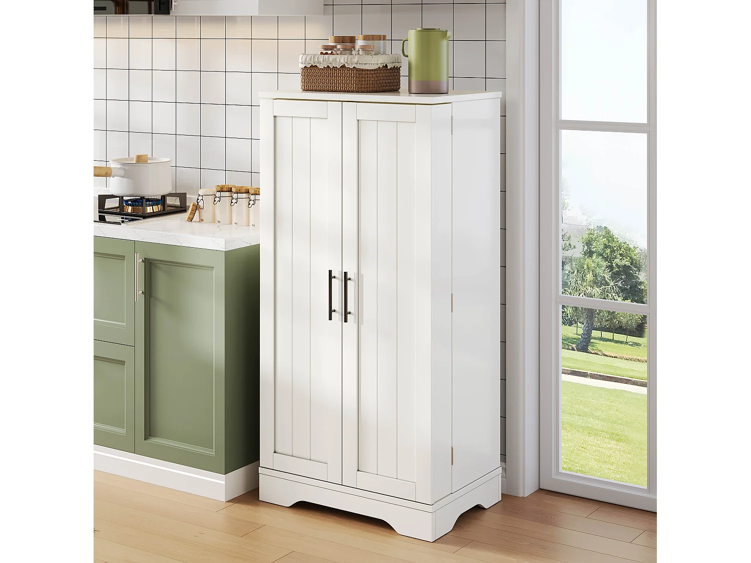 Buffet de Cuisine à Double Porte, avec Dispositif Anti-basculement, 60 x 40 x 120 cm, Blanc