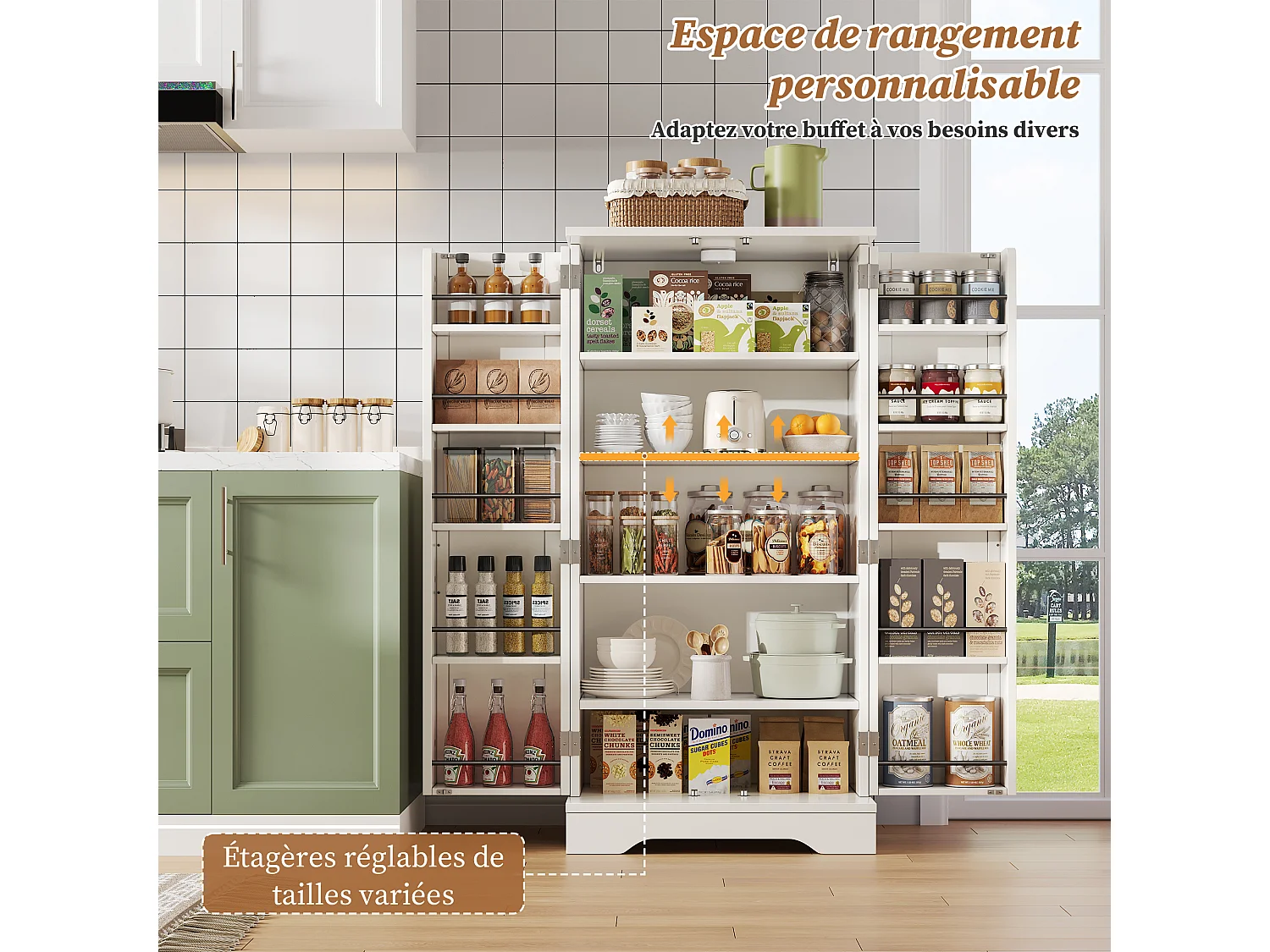 Buffet de Cuisine à Double Porte, avec Dispositif Anti-basculement, 60 x 40 x 120 cm, Blanc