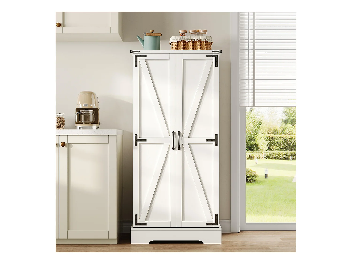 Aparador de cocina con almacenaje 60×35×128 cm con LED - Aparador de madera para cocina y salón, blanco