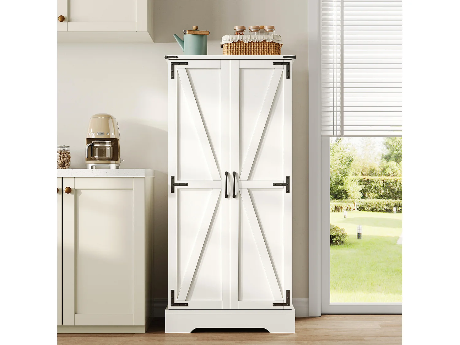 Buffet de Cuisine Rangement 60×35×128 cm avec  à LED - Buffet en Bois pour Cuisine et Salon, Blanc