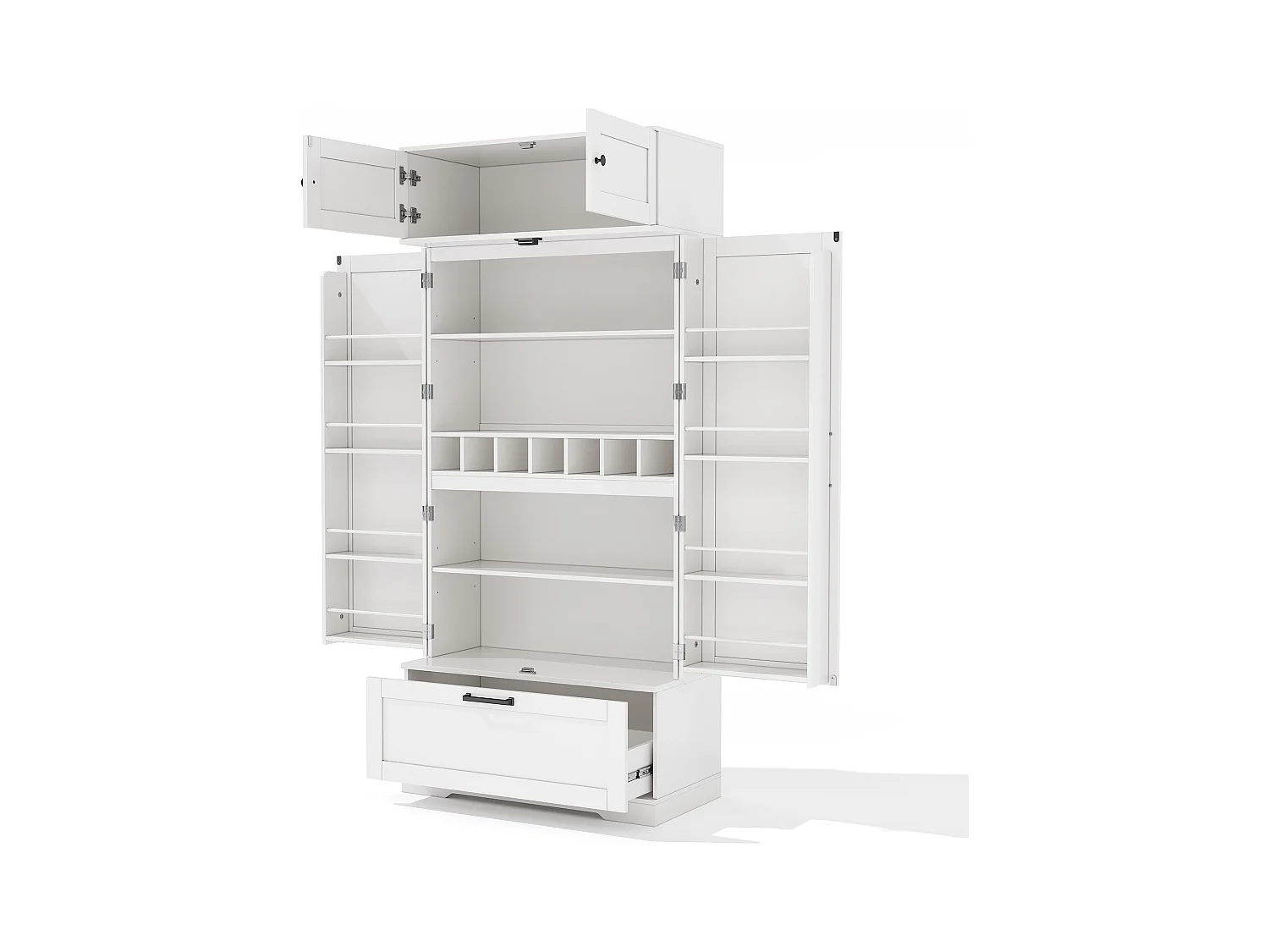 Aparador de cocina con 4 puertas y 1 cajón, aparador alto con tirador de metal retro, blanco