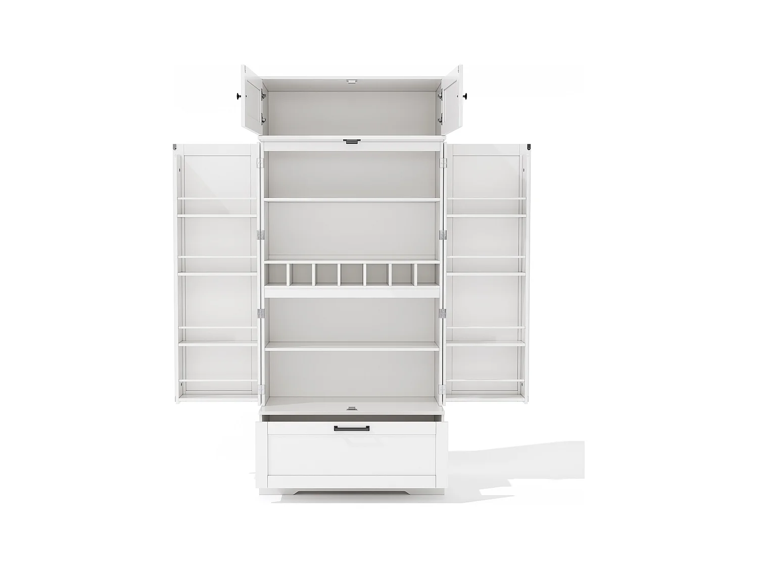 Aparador de cocina con 4 puertas y 1 cajón, aparador alto con tirador de metal retro, blanco