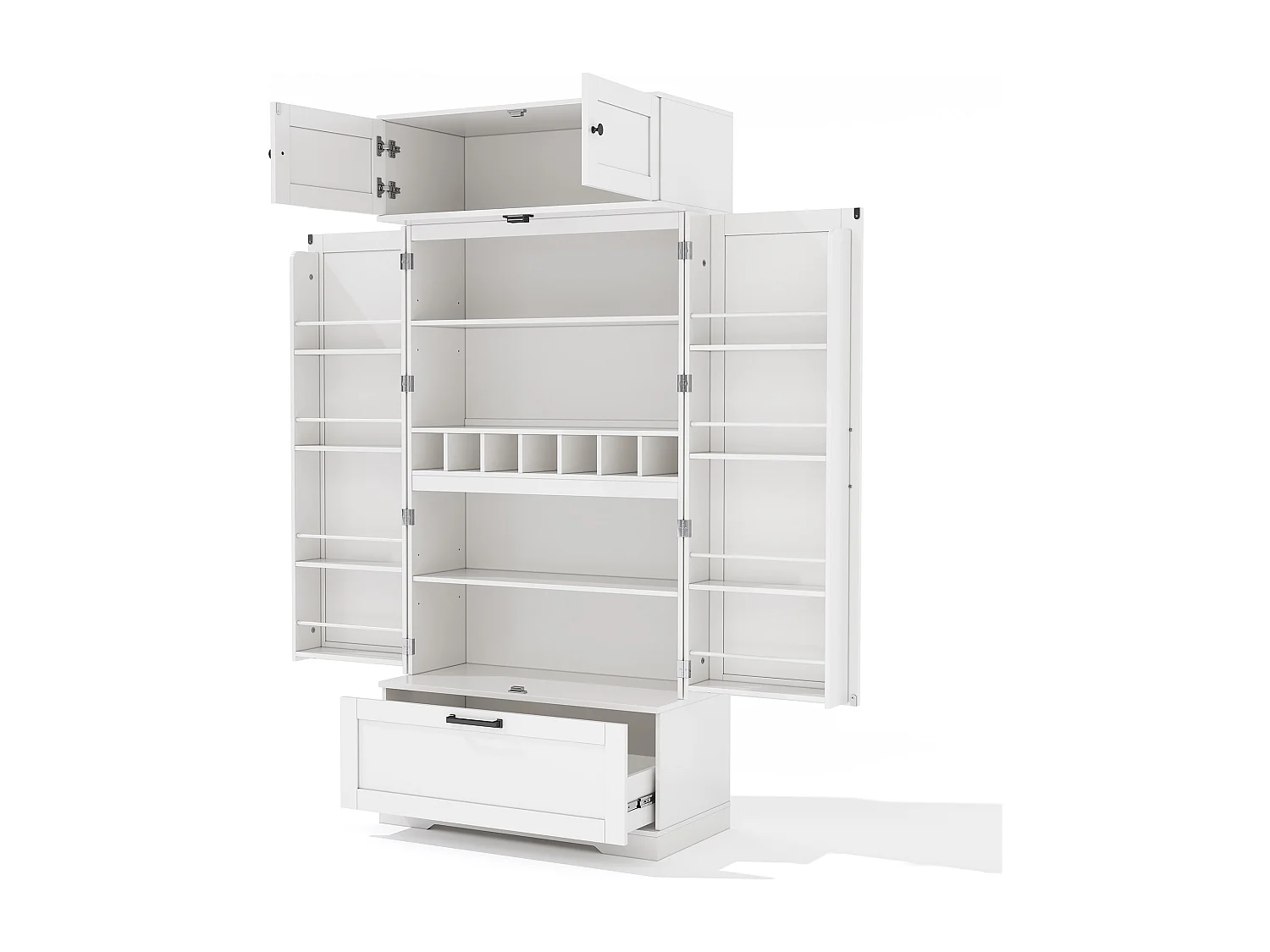 Buffet Cuisine avec 4 Portes et 1 Tiroirs, Vaisselier Haut avec Poignée en Métal Rétro, Blanc